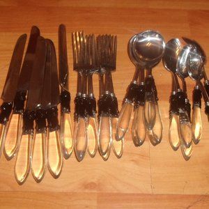 24 pcs Royal Elegance Perma Brite silverware flatware clear black scroll lucite